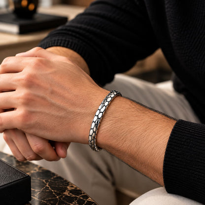 Viper Scale Sterling Silver Men’s Snake Bracelet