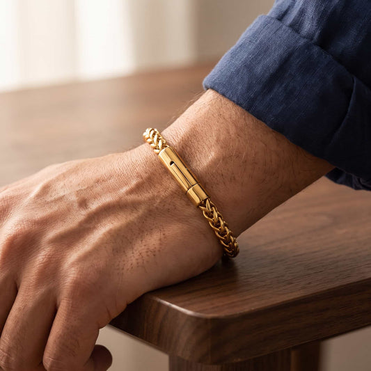 Lorenzo stainless steel chain link bracelet, view 3