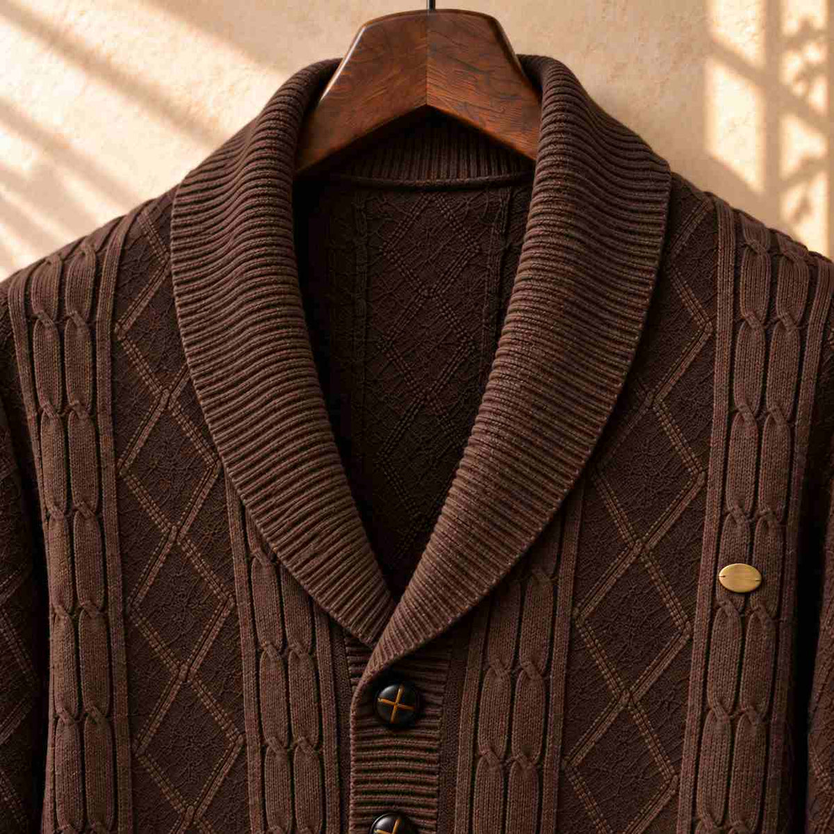 Ashford cable knit shawl collar cardigan, view 17