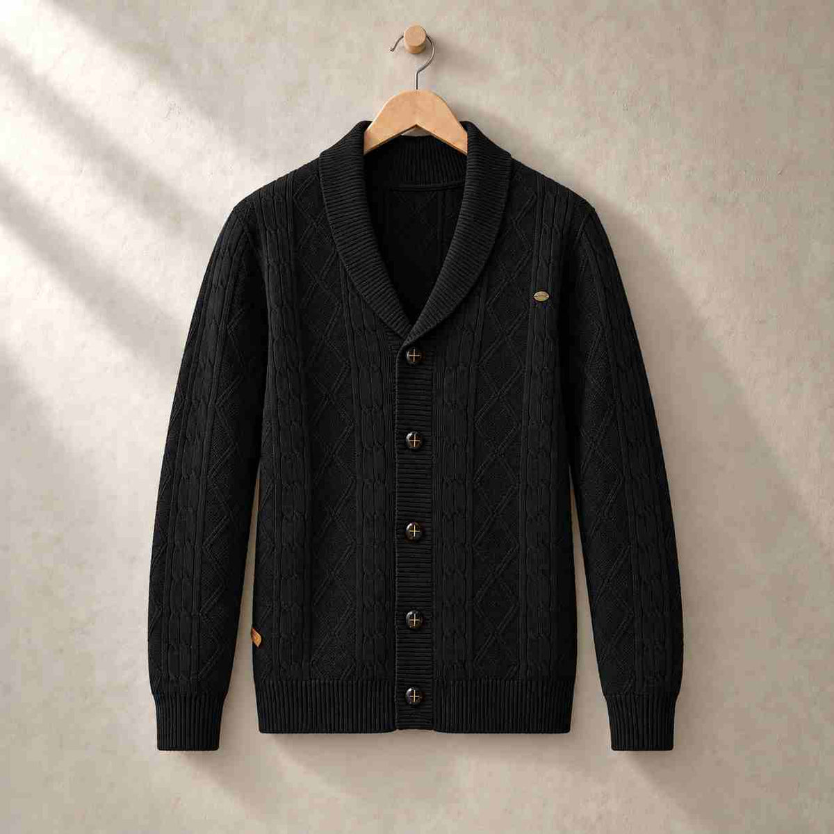 Ashford cable knit shawl collar cardigan, view 2