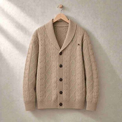Ashford cable knit shawl collar cardigan, view 3
