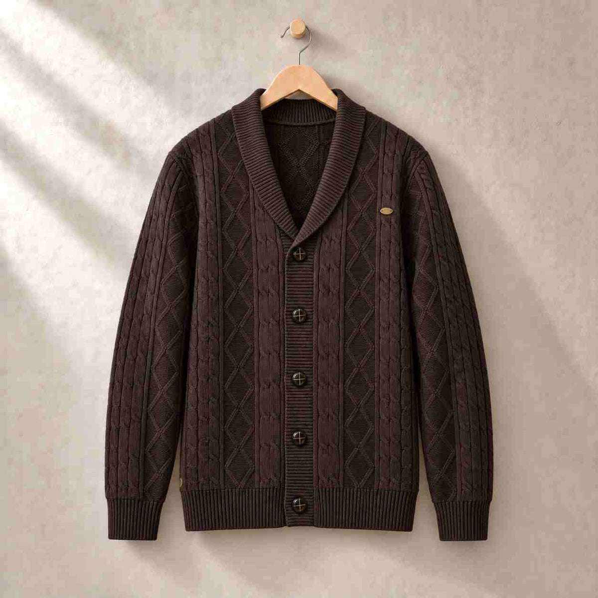 Ashford cable knit shawl collar cardigan, view 6