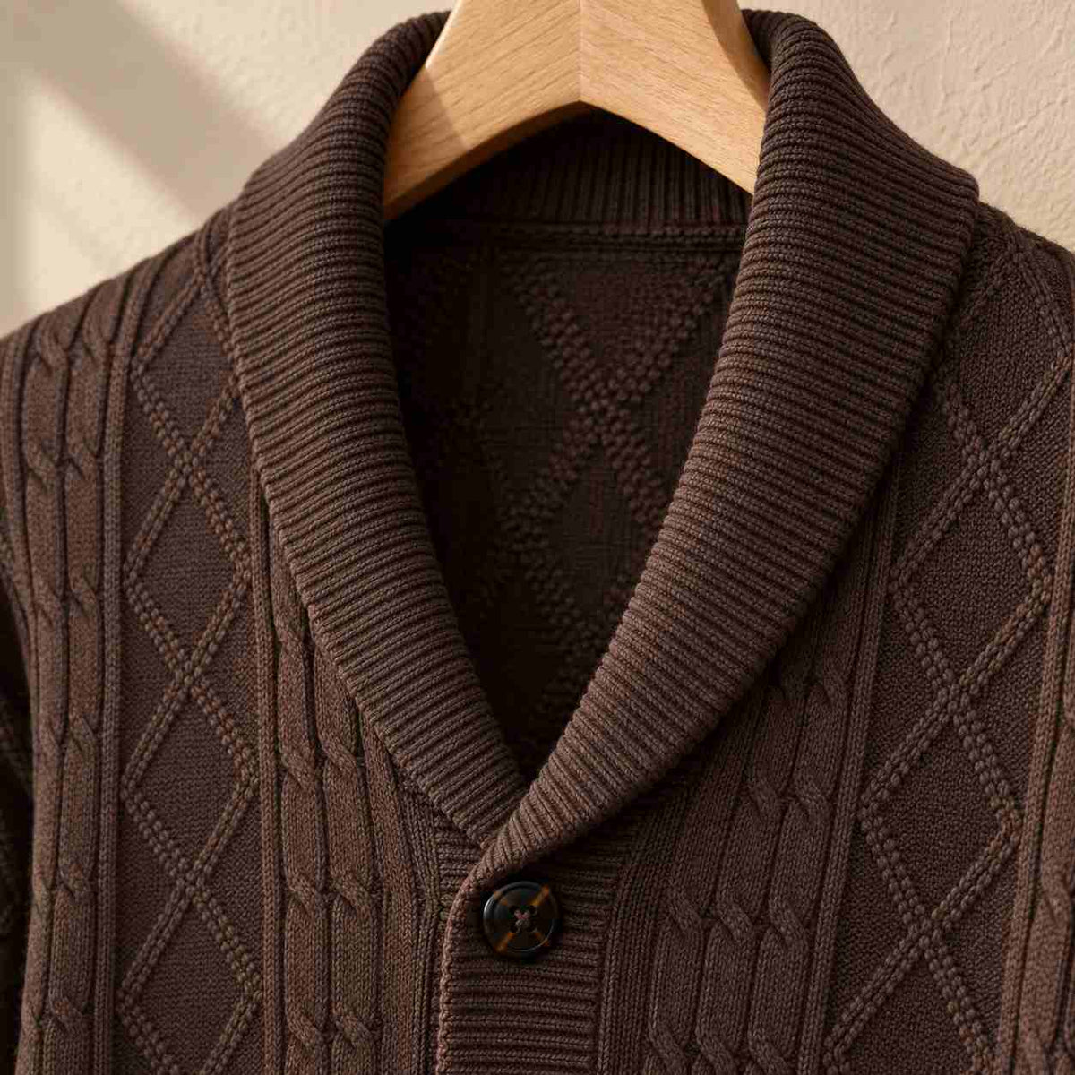 Ashford cable knit shawl collar cardigan, view 18