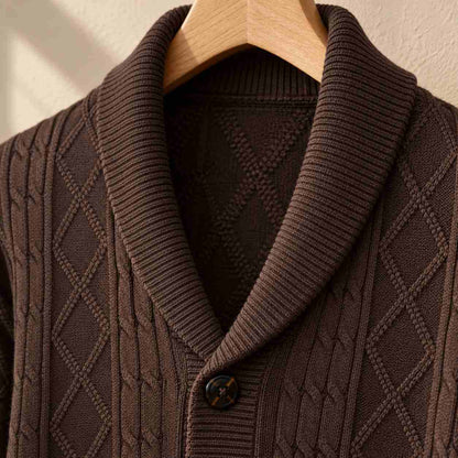 Ashford cable knit shawl collar cardigan, view 18