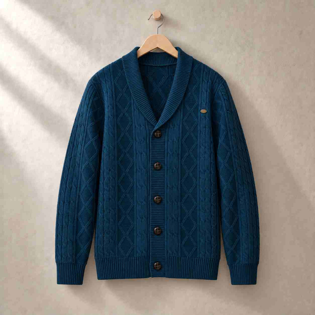 Ashford cable knit shawl collar cardigan, view 5