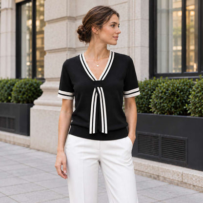 Celeste Contrast-Trim Knit Top