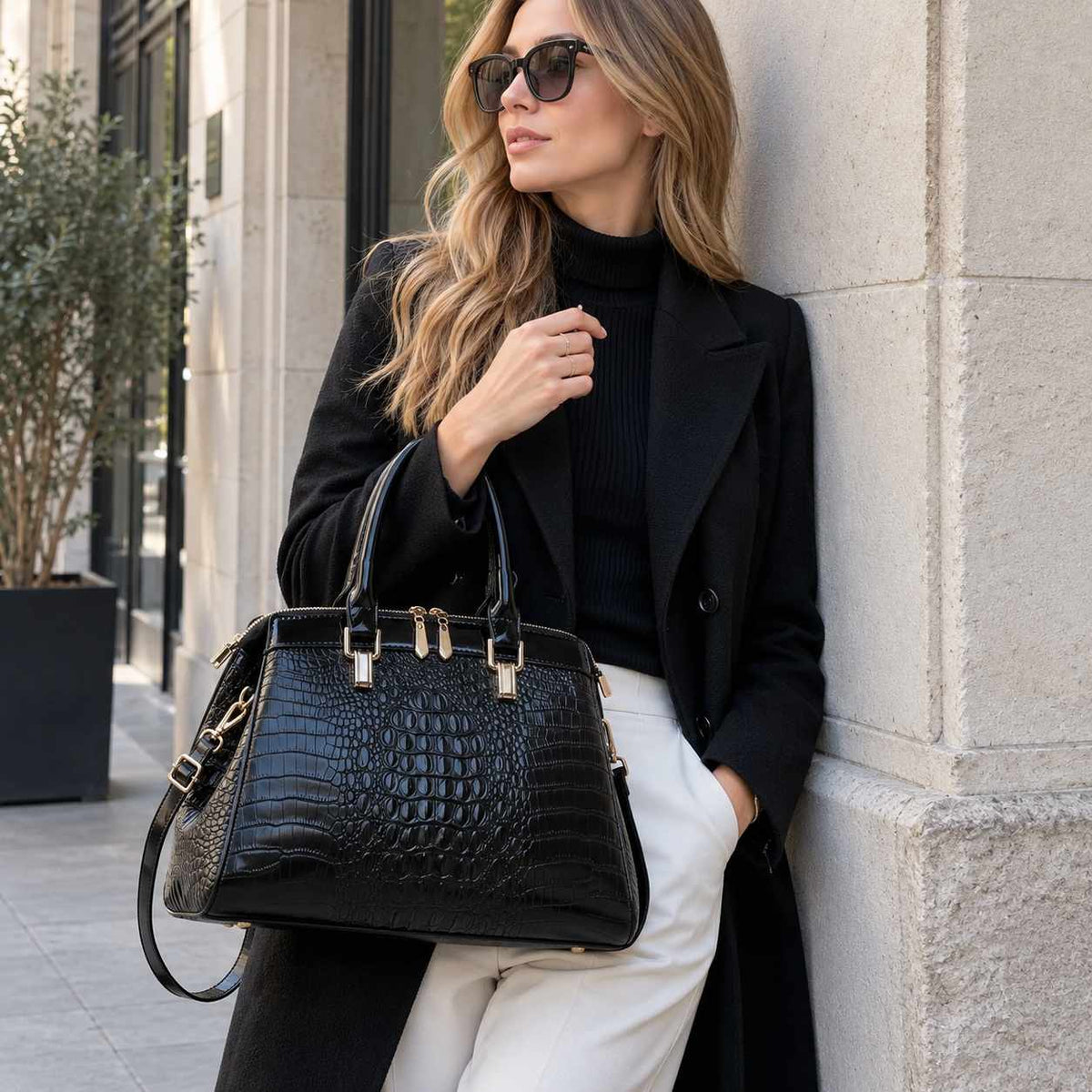 Vittoria Croc-Embossed Handbag