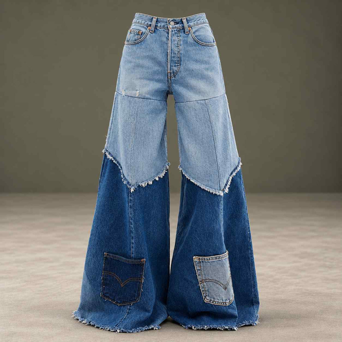 Indigo Mosaic Wide-Leg Jeans