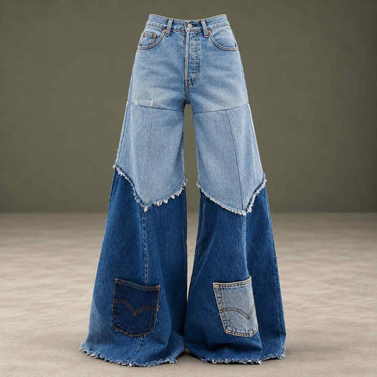 Indigo Mosaic Wide-Leg Jeans
