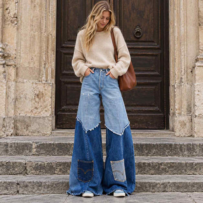 Indigo Mosaic Wide-Leg Jeans