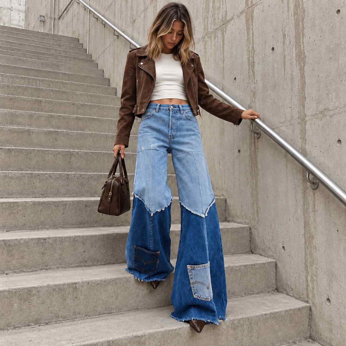 Indigo Mosaic Wide-Leg Jeans