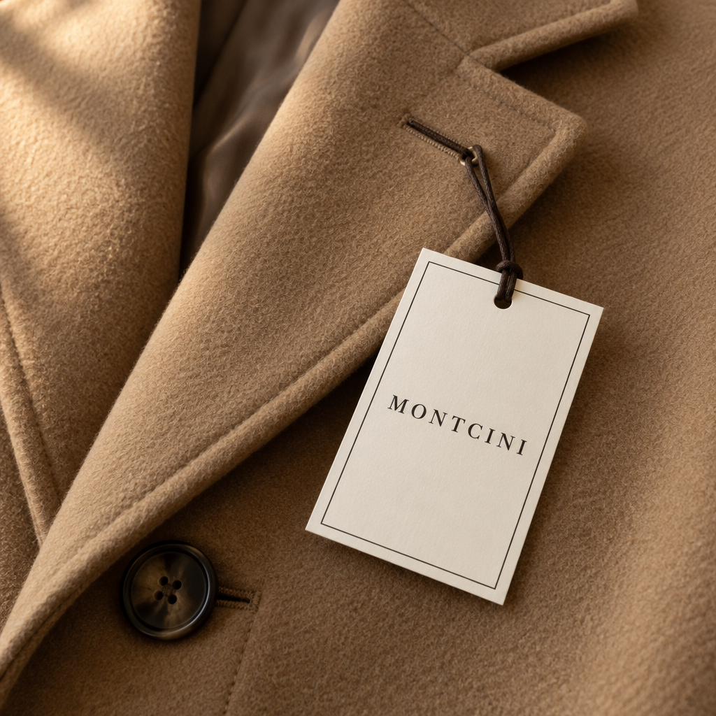 Camel wool overcoat with a Montcini hang tag